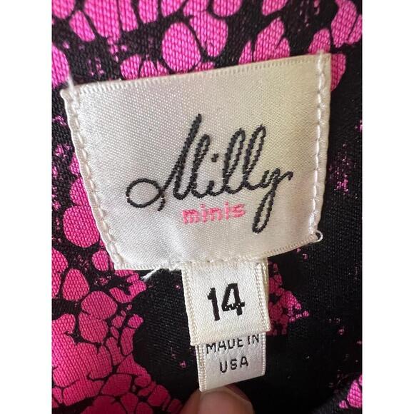 Milly Minis Girls Sleeveless Pink Black Lace Dress Crew Neck Peplum Size 14 - Picture 3 of 11